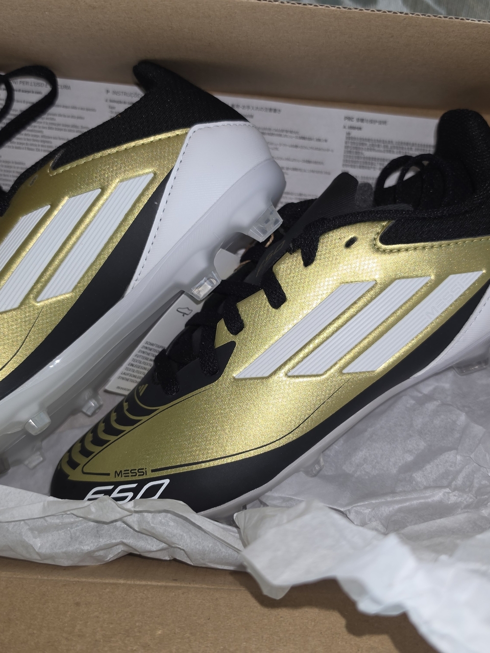 adidas Kids Gold, White & Black Soccer Cleats